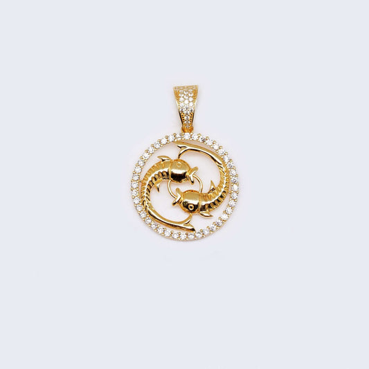 14K Gold Pisces Zodiac Sign Cubic Zirconia Pendant Charm