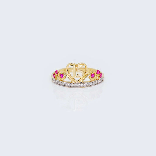 14K Gold Crown Sweet 15 Pink Cubic Zirconia Flower Ring