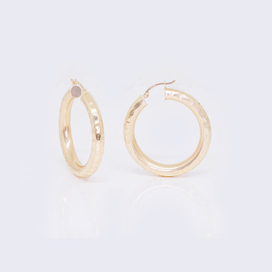 14k Gold Puffed Hollow Hoop 35mm