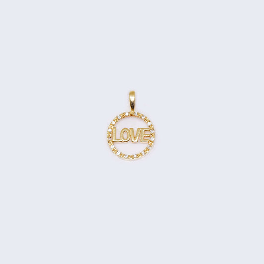 14K Gold Circle Love with Cubic Zirconia Stones Pendant Charm