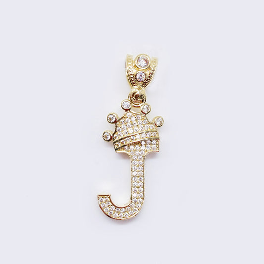 14K Cubic Zirconia "J" Initial Gold Crown Charm