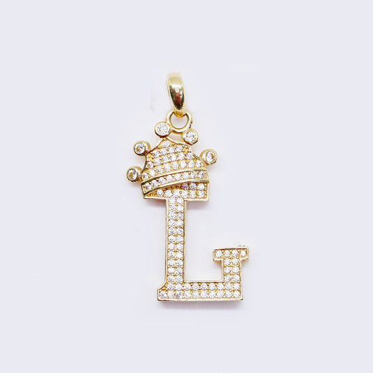 14K Cubic Zirconia "L" Initial Gold Crown Charm