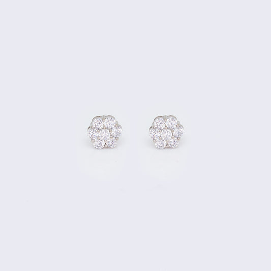14K Cubic Zirconia Cluster Flower Stud Earrings