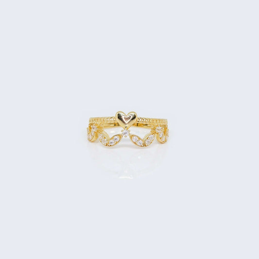 14K Gold Hearts & Butterflies with Cubic Zirconia Stones Ring