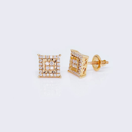 14K Double Row Square 0.5ct Diamond Stud Earrings