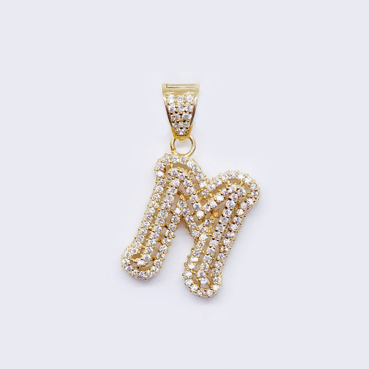 14K Cubic Zirconia "M" Initial Gold 3D Look Charm