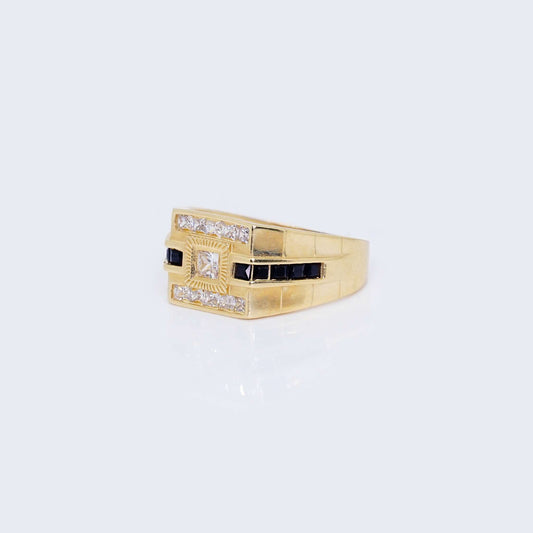 14K SQUARE Cubic Zirconia & BLACK STONE