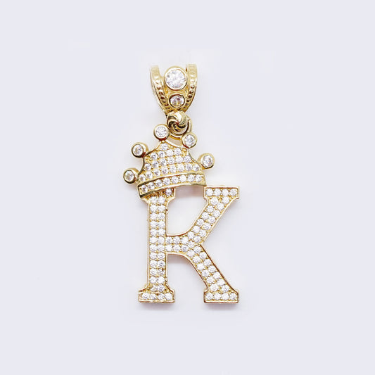 14K Cubic Zirconia "K" Initial Gold Crown Charm