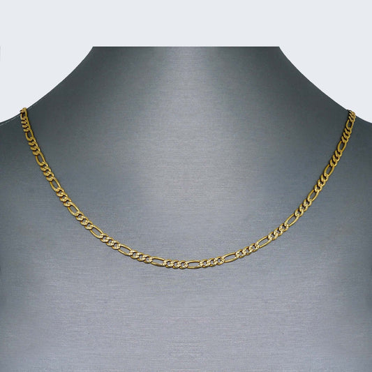 14K FIGARO CHAIN WITH DIAMOND CUT YELLOW GOLD