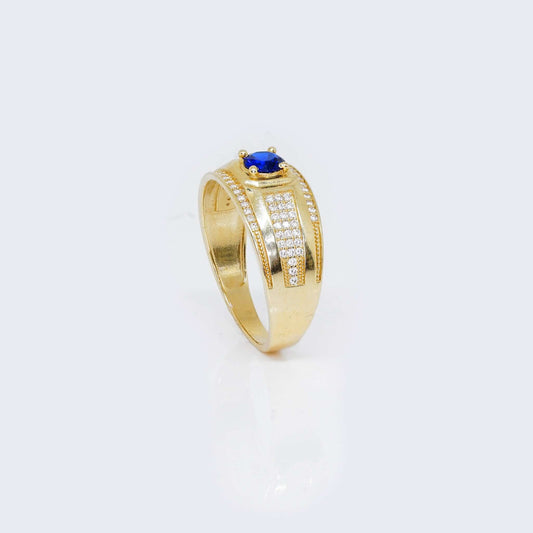 14K Gold Sapphire Stone & Cubic Zirconia Ring