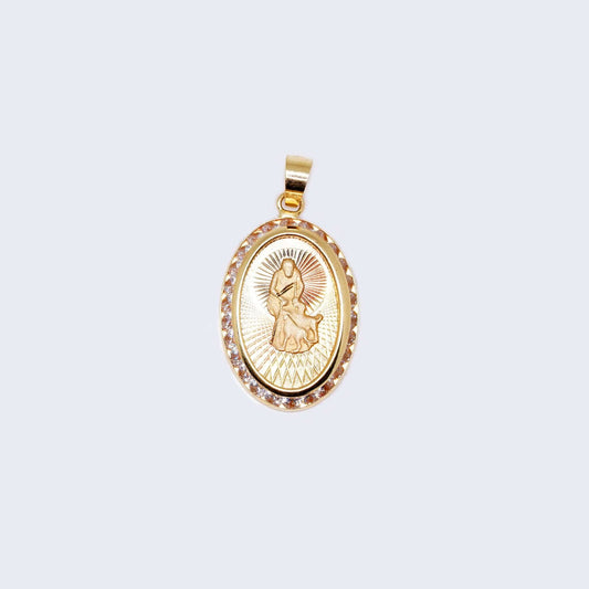 14K Gold Round Design Saint Lazarus Pendant Charm