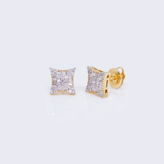 14K 0.42ct Multi-Diamond Concave Square Stud Earrings