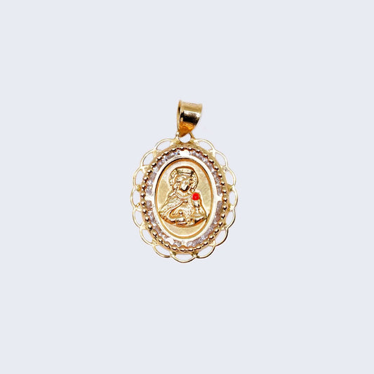 14K Gold Flower Round Design Saint Barbara Pendant Charm