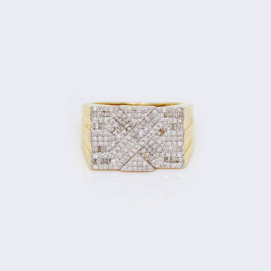 14K 0.9ct Diamond Micro Cluster Square "X" Ring