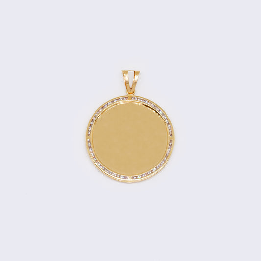 14K Medallion Picture Frame Memory Pendant with CZ