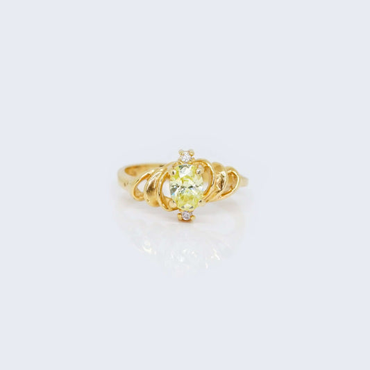 14K Gold Light Green Stone Ring with Cubic Zirconia Stones