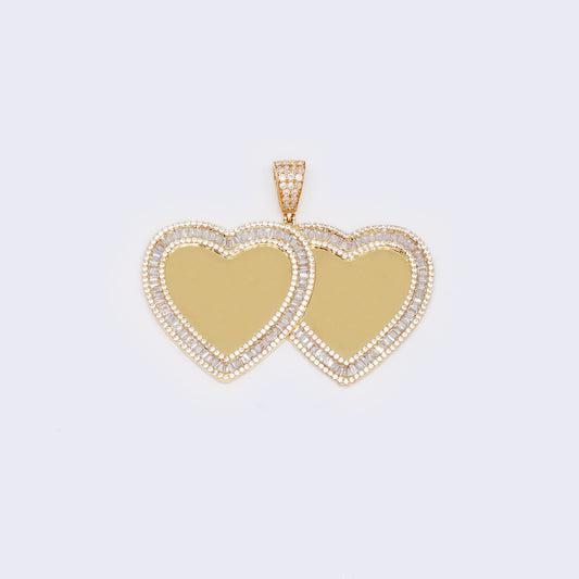 14K Double Heart Medallion Picture Frame Memory Pendant