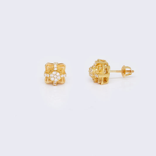 14K Cross shape Cubic Zirconia Stud Earrings