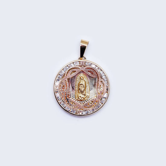 14K Virgen de Guadalupe Flower Design Cubic Zirconia Pendant Charm