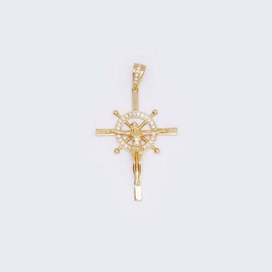 14K Gold Hanging Jesus Cross Charm