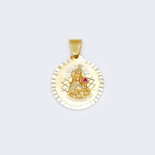 14K Santa Barbara 21mm Medal with Bezel and Ruby