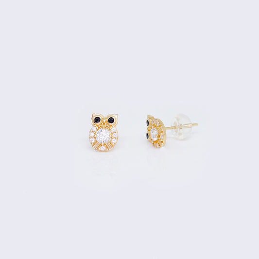 14K Cubic Zirconia Owl Tiny Stud Earrings