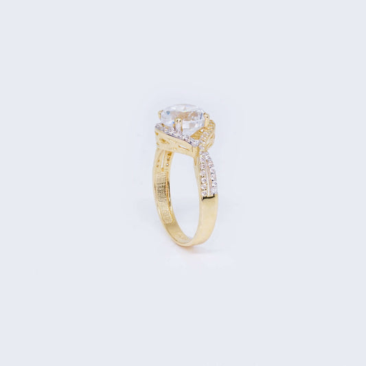 14K Gold Engagement Double Ring with Zirconia Stones