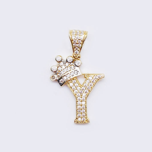 14K Cubic Zirconia "Y" Initial Gold Crown Charm