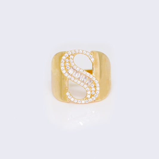 14K Men's Initial Letter Ring "S"