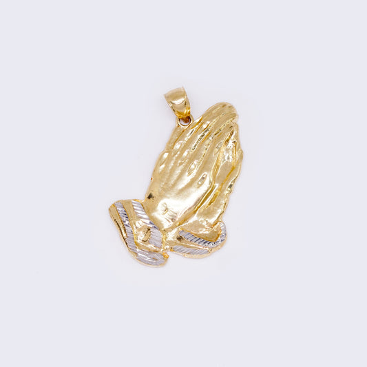 14K Two-tone Gold Praying Hands Religious Charm Pendant