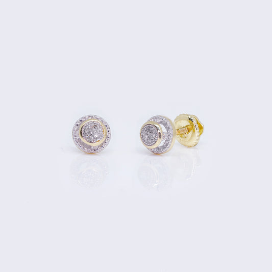 10K Round Halo Design Cluster 0.02ct Diamond Earrings