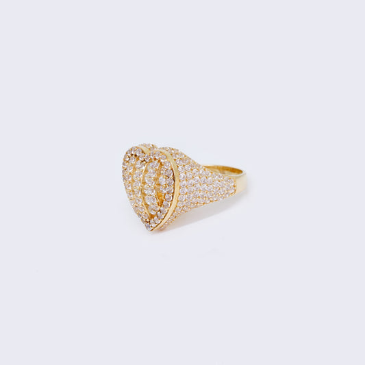 14K Cubic Zirconia Paved Heart Statement Ring
