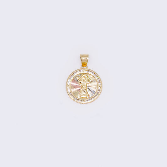 14K Divino Niño Diamond-Cut Medallion Charm in 10K Tri-Tone Gold with Cubic Zirconia