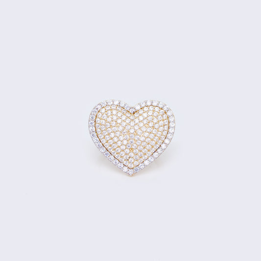 14K Bubbly Heart Cubic Zirconia Pave Signet Ring