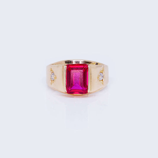 10K MEN SQUARE RED RING WT Cubic Zirconia