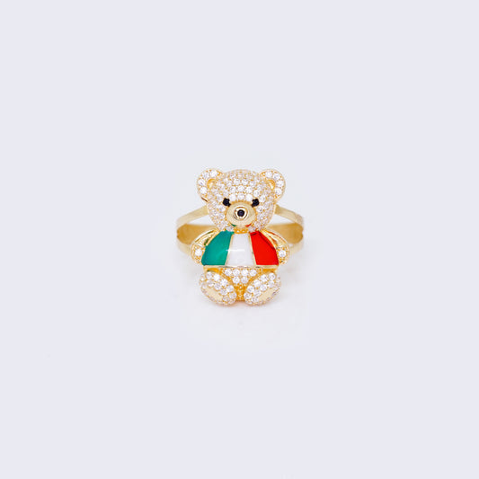 14K Cubic Zirconia Mexico Flag Teddy Bear RIng