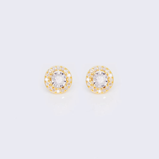 14K Tiny Double Layer Round 0.33ct Diamond Stud Earrings