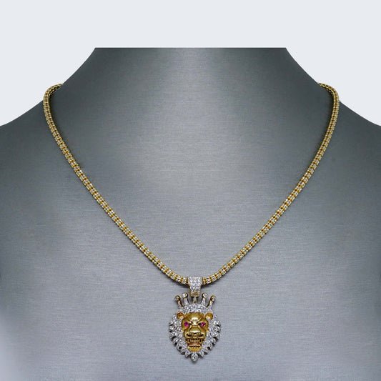 10K Gold Crown Lion with Cubic Zirconia Necklace Set