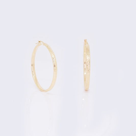 14K  Rhombus Textured tube Hoops 37mm