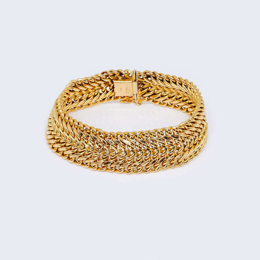 14K Gold Semi-Solid Wide Curved Mesh Bracelet