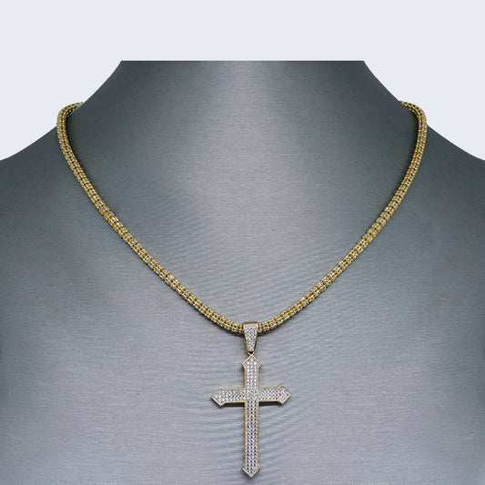 10K Gold White Cross with Cubic Zirconia Necklace Set