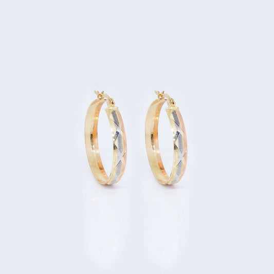 14K Gold Two Tones Thick Hoop Earrings