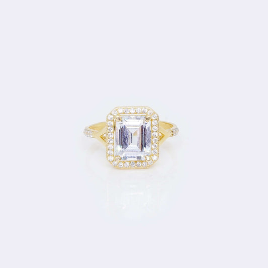 14K Gold Square Engagement Ring with Cubic Zirconia