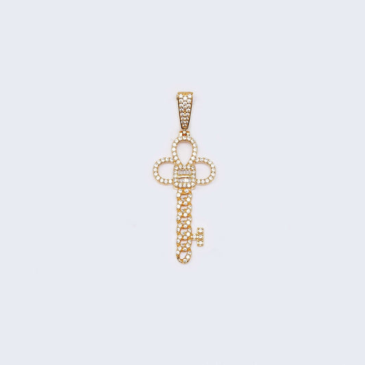 14K Gold Key Cubic Zirconia Pendant Charm