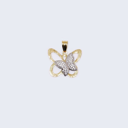 14K Gold Butterflies with Cubic Zirconia Stones Pendant Charm