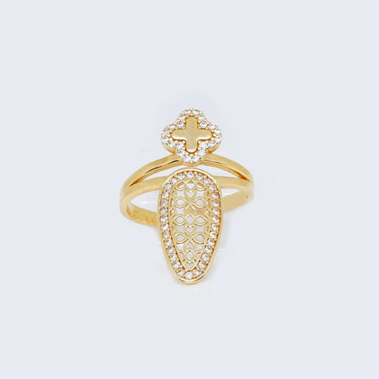 14K Gold Midi Cross Ring with Cubic Zirconia Stones