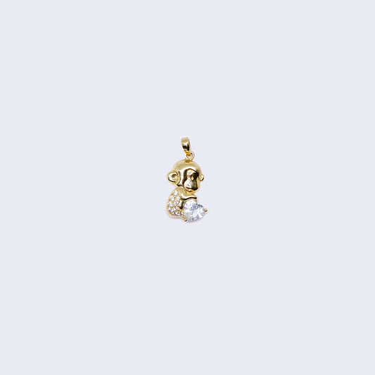 10K Gold Cute Monkey Pendant Charm with Zirconia Stones