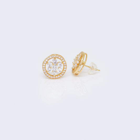14K David Star with Cilcle Pave Cubic Zirconia Stud