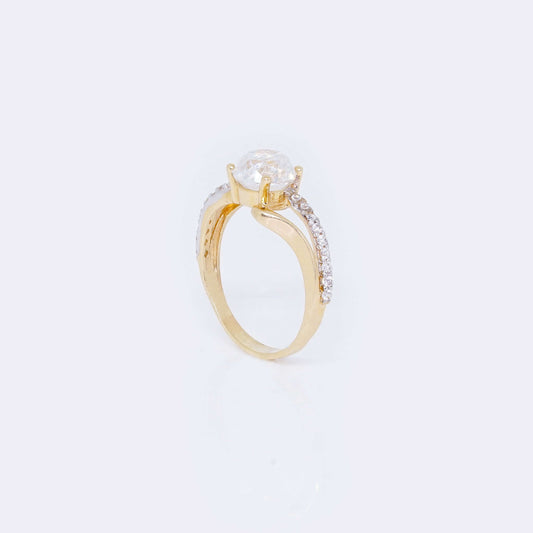 14K Gold Curved Engagement Ring with Cubic Zirconia