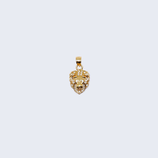 10K Gold Lion Pendant Charm with Zirconia Stones